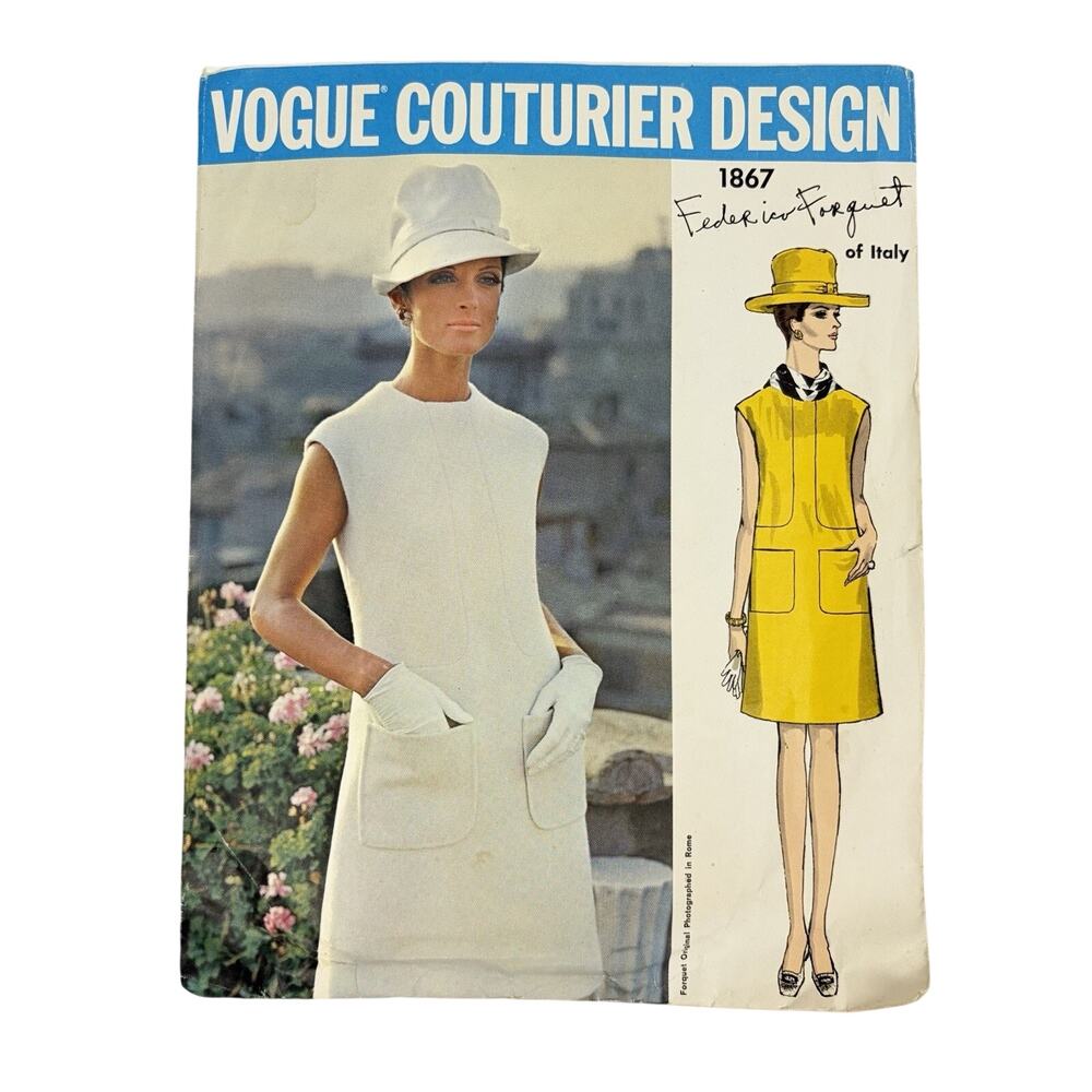 Vogue Couturier Design 1867 FEDERICO FORQUET Mod Sheath Dress Pattern Size 12